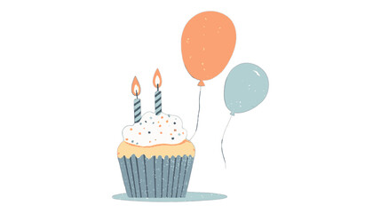 Birthday Cupcake with Balloons, Sweet cupcake with candles and balloons.