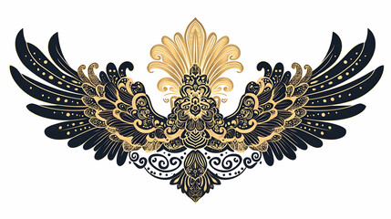 Ornate, decorative design featuring outstretched wings and intricate patterns.