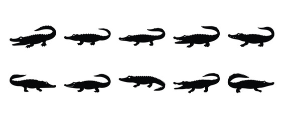 Stylized Alligator Silhouette Pattern on White Background, Reptile Theme Illustration