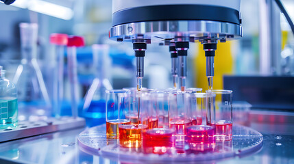 A robotic arm in a high tech cleanroom, assembling components for robots used in autonomous drone farming systems, Agri-tech style