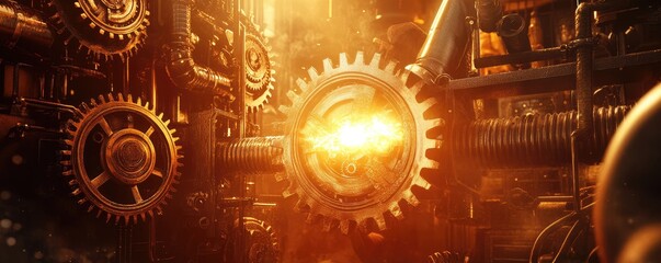 Steampunk Blacksmith Workshop with Glowing Furnace...