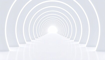 Naklejka premium Illuminated tunnel of white light modern interior design digital artwork minimalist style straight-on perspective creative concept for visual impact