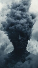 Fototapeta premium Abstract Representation of Human Form Surrounded by Dark Smoky Clouds in a Mystical Atmosphere