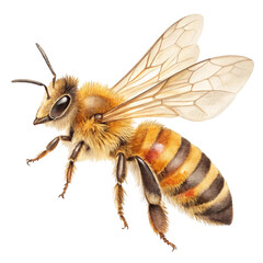 Watercolor illustration of a honey bee isolated on transparent background  
