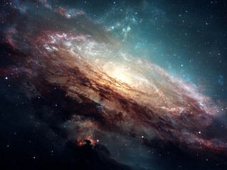 Fototapeta premium glowing spiral galaxy surrounded by stars and cosmic dust creates mesmerizing celestial scene