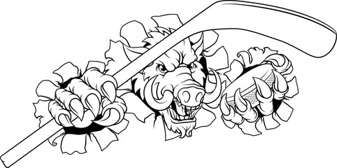 Boar Wild Hog Razorback Warthog Pig Hockey Mascot