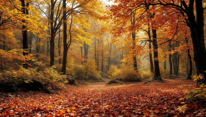 Fototapeta premium Forest Panorama with Sunrays Serene Woodland Landscape