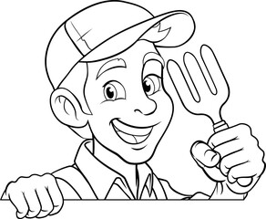 Gardener Cartoon Garden Tool Man Farmer Mascot