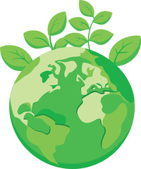 World Environment Day Vector Illustration of the Earth with Flourishing Leaves – Ideal for Eco-Friendly, Sustainable Design Projects and Global Environmental Awareness Campaigns