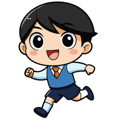 Obraz premium Cartoon boy running in school uniform