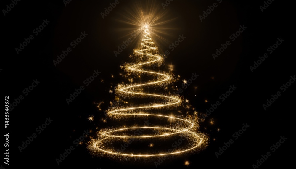 Poster golden sparkling christmas tree shape on black background perfect for web design branding print media vector illustration