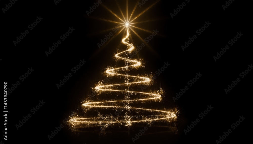 Poster golden sparkling christmas tree shape on black background perfect for web design branding print media vector illustration