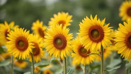 Obraz premium Vibrant Yellow Sunflowers Blooming in a Lush Field A Stunning Summer Scene of Nature's Beauty