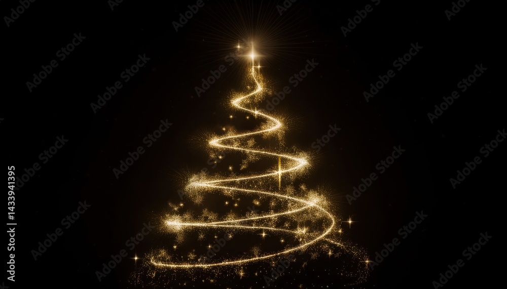 Poster golden sparkling christmas tree shape on black background perfect for web design branding print media vector illustration
