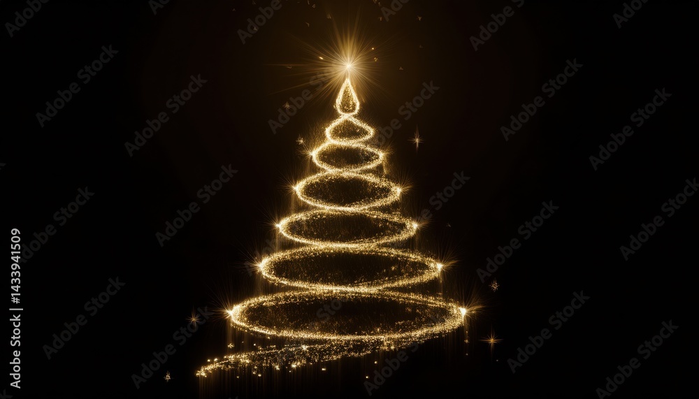 Poster golden sparkling christmas tree shape on black background perfect for web design branding print medi