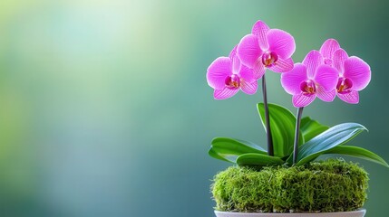 Beautiful orchids flourishing in a nutrientenriched moss bed, exotic indoor gardening, healthy plant care