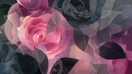 Abstract line art of blooming roses, floral pattern, elegant design. Perfect for backgrounds, wallpapers, textile prints.