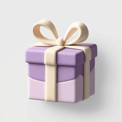 3D Gift Box with Cream Bow and Ribbon on White Background