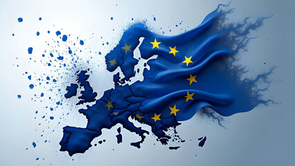 Dissolving EU Flag and Maple Leaf Shards Visualize Market Turmoil