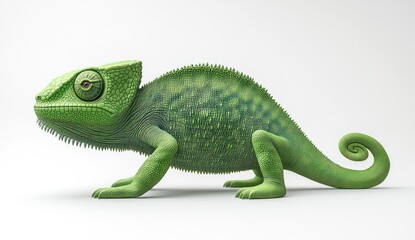 Obraz premium Realistic green chameleon in profile view showcasing unique texture and detailed features against a clean white background