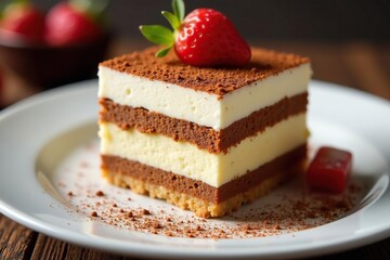 Classic tiramisu dessert, layered & dusted cocoa , sweet, food photography