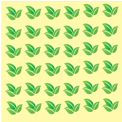 Repeating pattern of stylized green leaves against a light yellow background