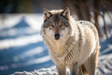 Obraz premium Wolf prowling through the snowy landscape 