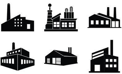 Fototapeta premium Modern Factory Silhouette Vector Collection: Industrial, Manufacturing Icons