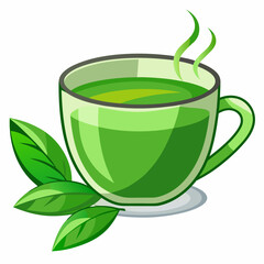 Green tea cup with leaves