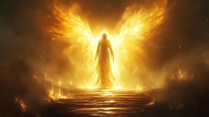 Fiery Angel with Dark Background.