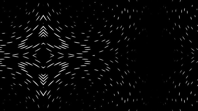 Flat Halftone white light on black background animation opening cinema flashing spreading at pattern direction form center gradually, Trippy Mirror Kaleidoscope