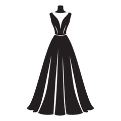 Captivating Formal Gown silhouette, chic and commanding presence – Formal Gown illustration – Minimalist Formal Gown vector – Ladies dress silhouette

