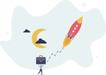 Trading stock or crypto price rising high to the moon, crypto currency value soaring sky rocket, get rich or make profit investment. character life .