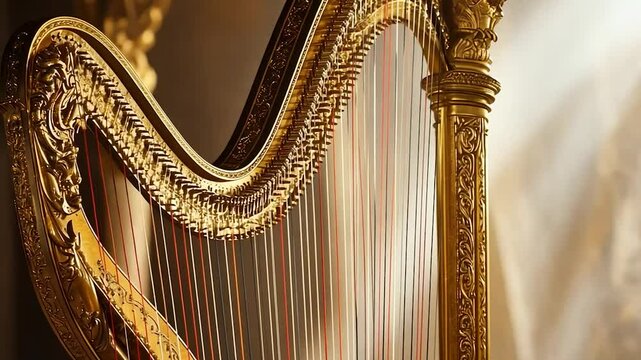 Ornate Gold Harp in Elegant Setting
