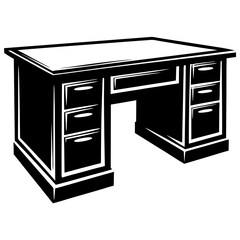 Vector Graphic of a Classic Office Desk with File Cabinet Drawers