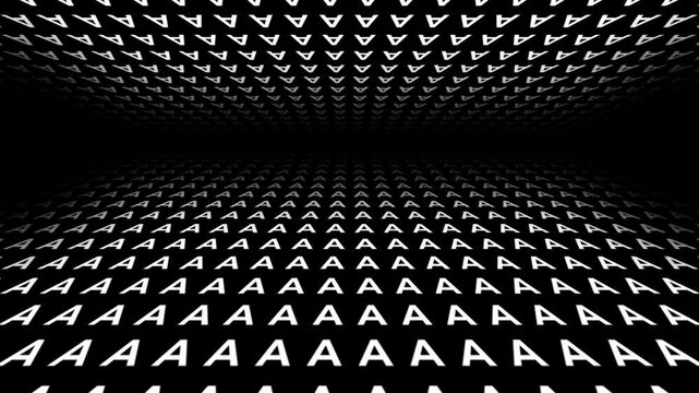 retro futuristic background animation of space tunnel travel ship pov perspective movement of alphabeth letter A