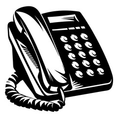 Monochromatic rendition of a digital desk phone with curled telephone cord
