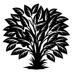 Monochrome Stylized Tree with Dense Foliage and Intricate Branch Structure in Black