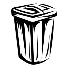 Stylized vector image of an open top trash can in black and white