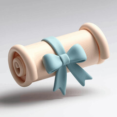 Diploma Scroll with Blue Ribbon, Graduation Certificate Render