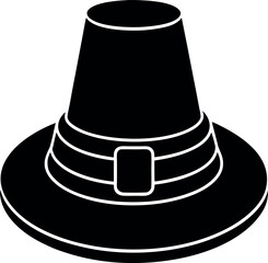 Pilgrim Hat Silhouette in Black | Thanksgiving Costume Icon Vector