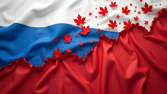 Unraveling Russia Flag into Stock Chart, Maple Leafs as Market Data
