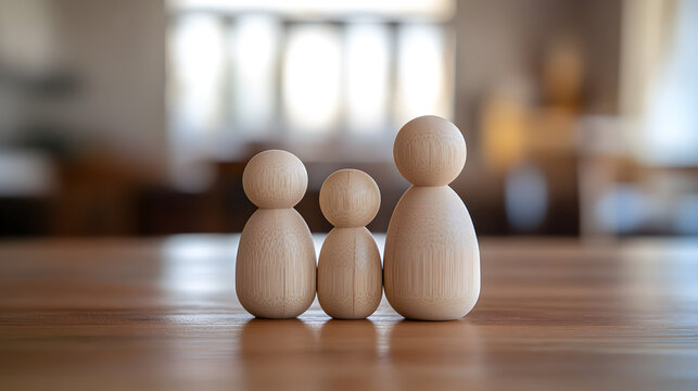 Wooden dolls placed on the table represent the family.