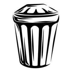 Monochrome trash can with abstract designs evoking minimalist and bold imagery