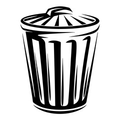 Stylized black and white trash can or waste bin vector illustration