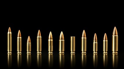 Assortment of Gold Colored Bullets on Black Reflective Surface