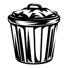 Monochrome Trash Can Illustration with Lid, Showing Recycling and Waste Management
