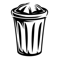 Monochrome trash can vector illustration with a lid for waste disposal