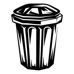 Minimalist black and white vector illustration of a lidded trash receptacle bin