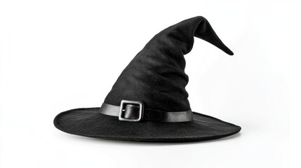 Classic black witch hat with buckle isolated, perfect for halloween season